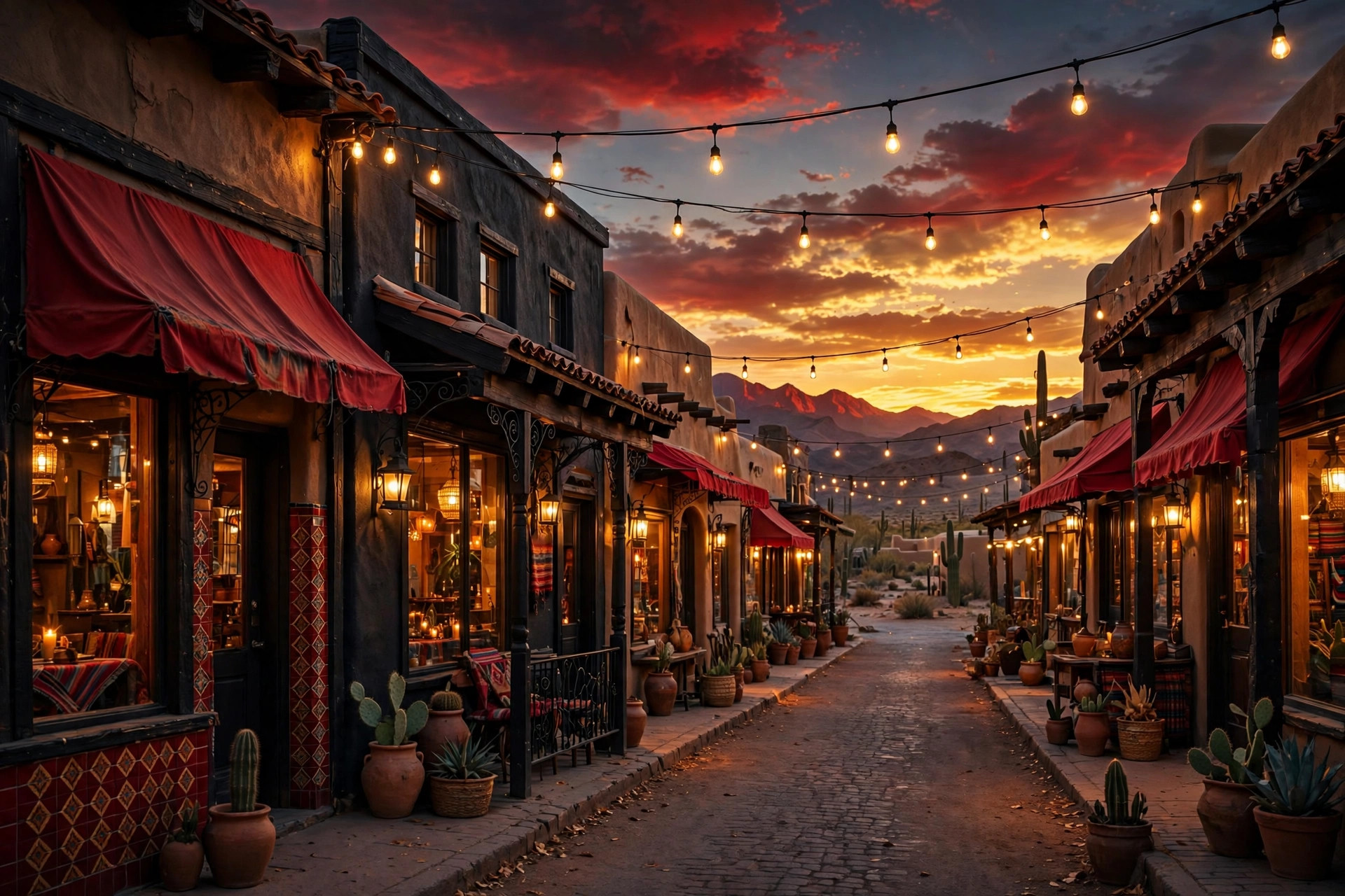 Table spread of Mexican dishes and steak at a Yuma Arizona restaurant in warm evening light